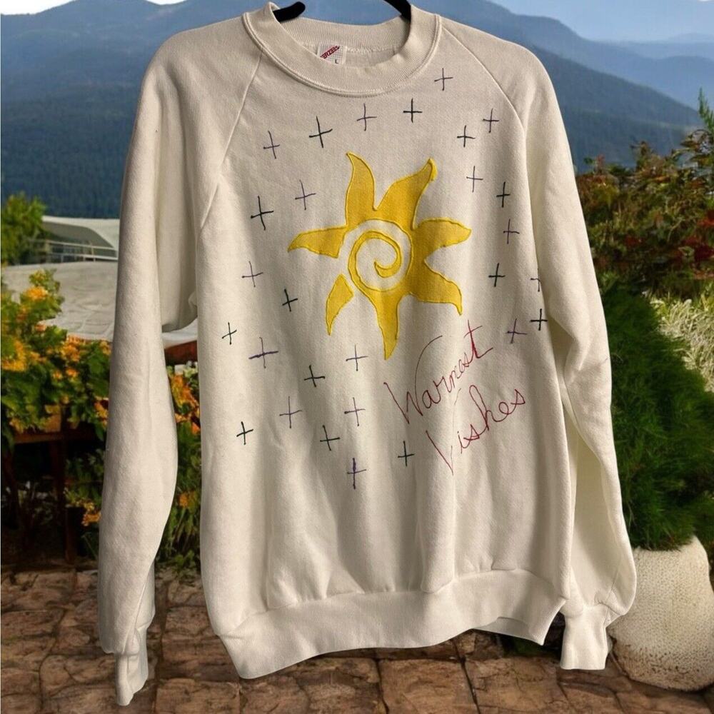 Vtg Jerzees Sweatshirt‎ Women’s Size L Crewneck Custom Puff Print 90’s USA Made